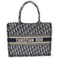 Christian Dior Book Tote Oblique Embroidery Cotton Canvas Tote Bag