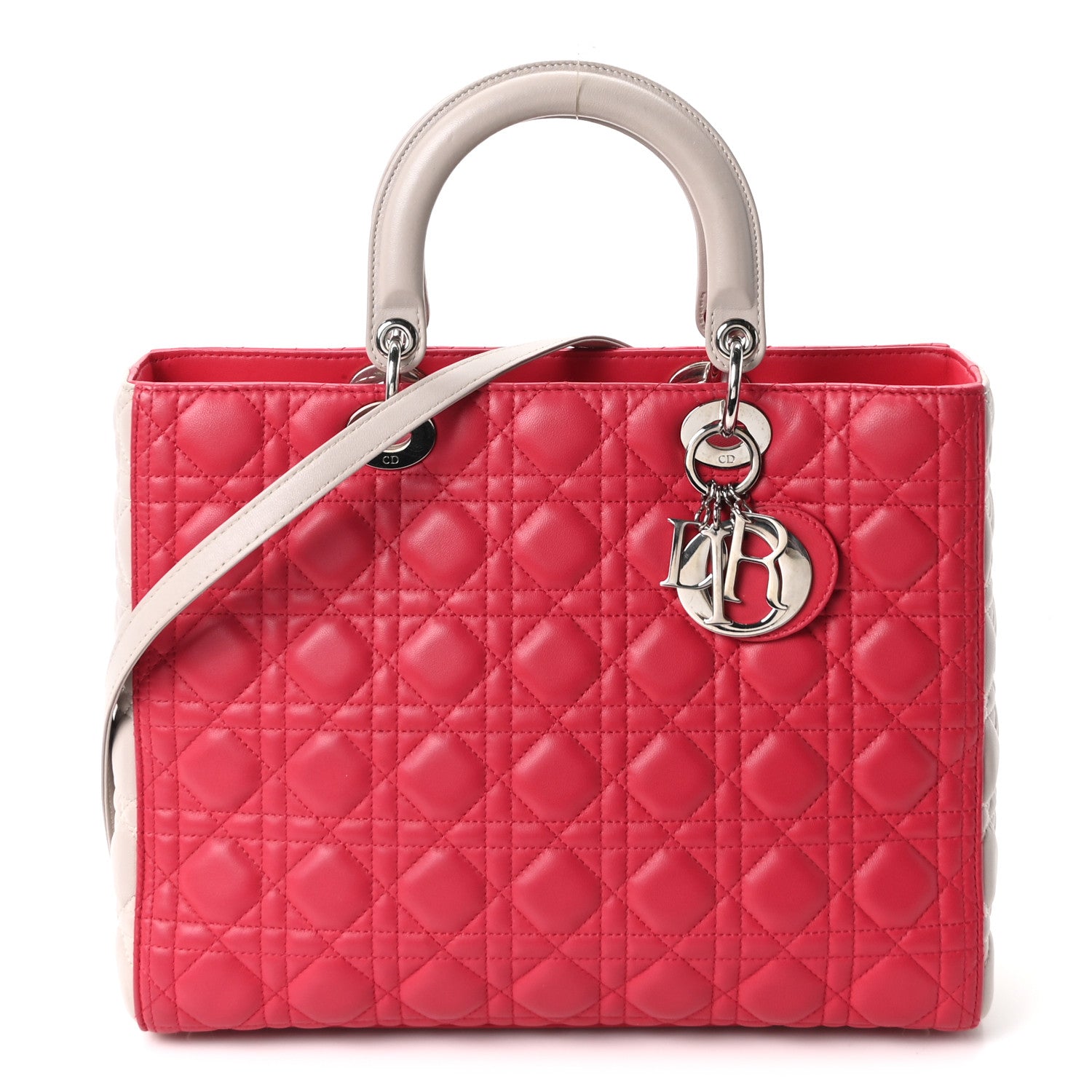 Lambskin Cannage Large Bi-Color Lady Dior Coral Beige