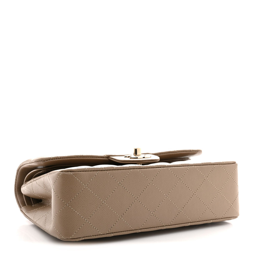 Caviar Quilted Small Double Flap Dark Beige