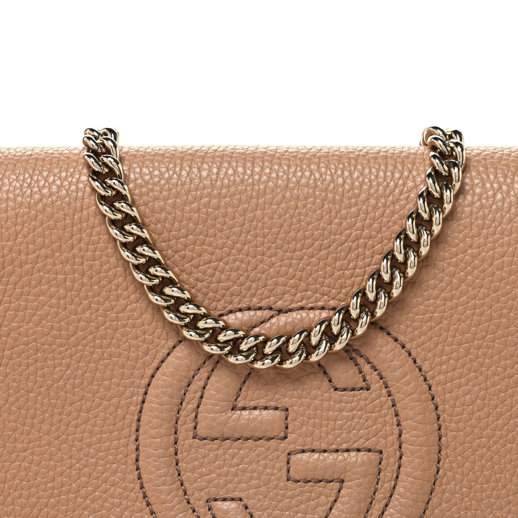 Pebbled Calfskin Medium Soho Flap Crossbody Camelia