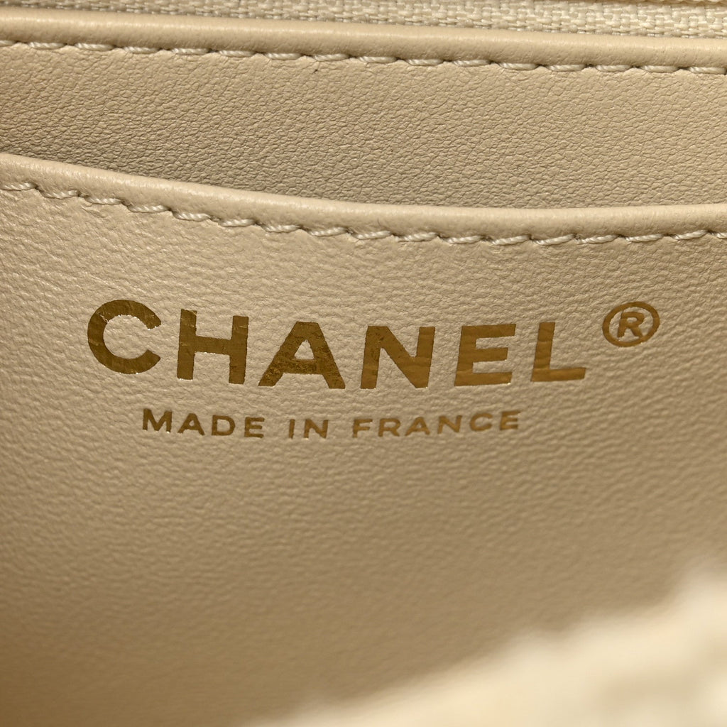 Shearling Quilted Mini Top Handle Rectangular Flap Ecru