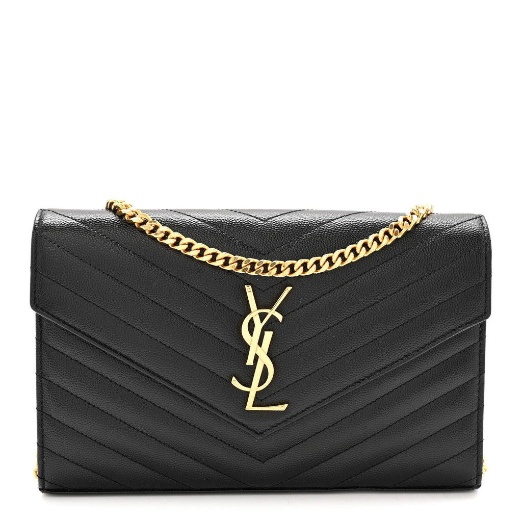 Grain De Poudre Matelasse Chevron Monogram Chain Wallet Black