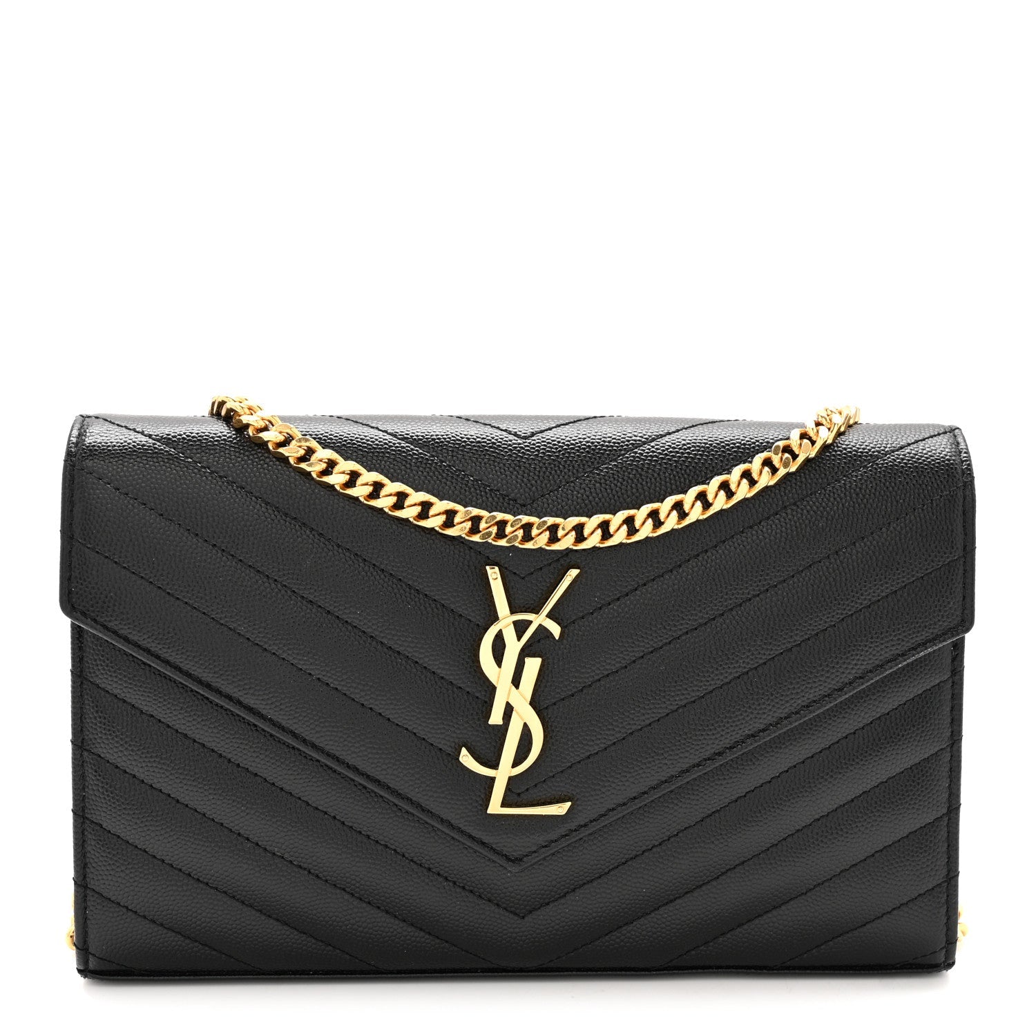 Grain De Poudre Matelasse Chevron Monogram Chain Wallet Black