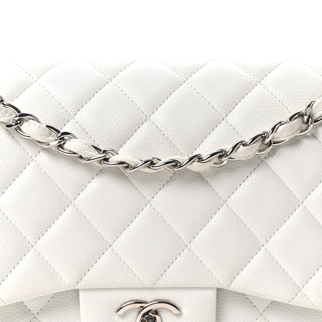 Caviar Quilted Jumbo Double Flap White