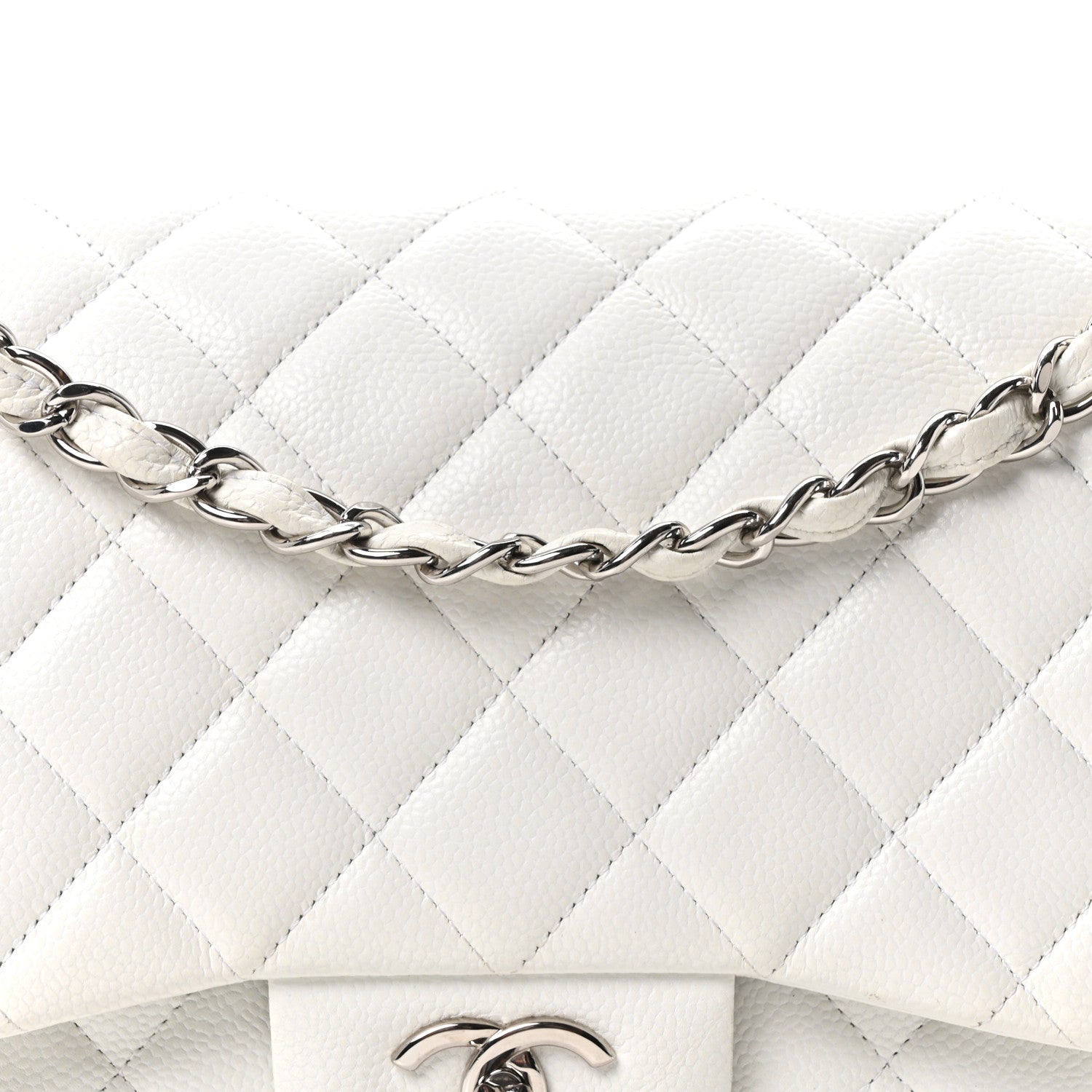 Caviar Quilted Jumbo Double Flap White