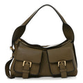 Natural Grain Calfskin Maggie Shoulder Bag Linen Green