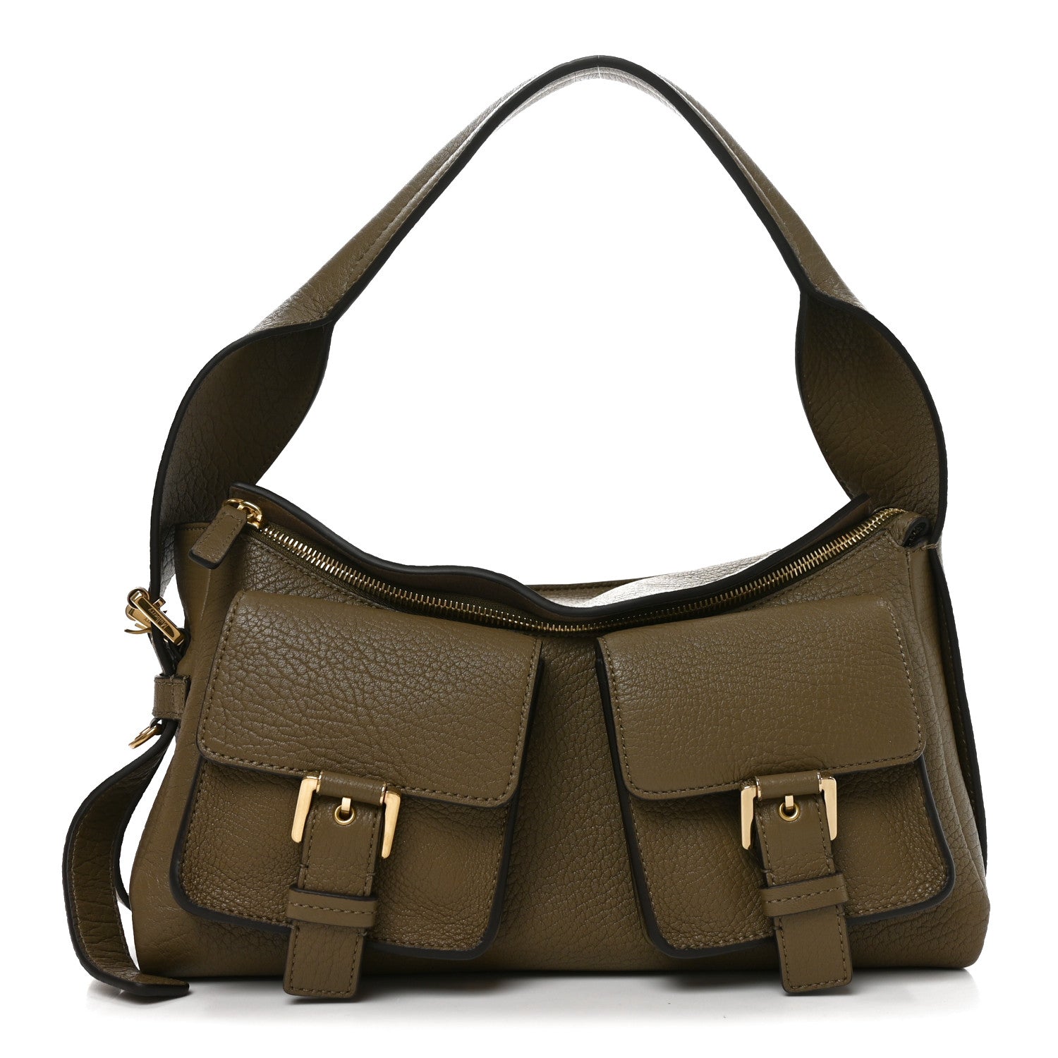 Natural Grain Calfskin Maggie Shoulder Bag Linen Green