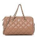 Caviar Quilted Barrel Clutch With Chain Brown