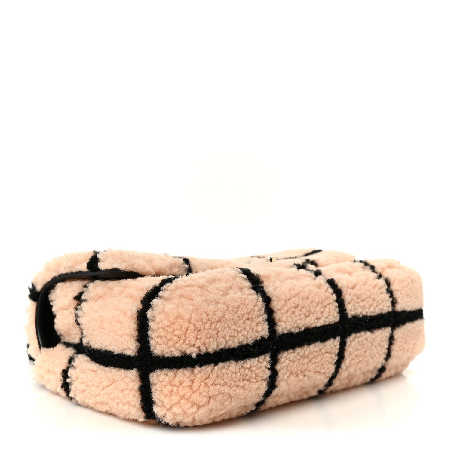 Shearling Lambskin Large Fluffy Tartan Single Flap Pink Black