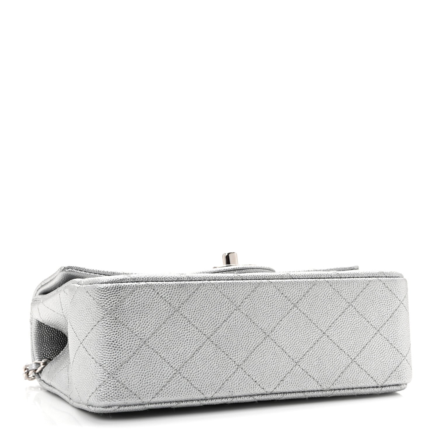 Metallic Caviar Quilted Mini Top Handle Rectangular Flap Silver