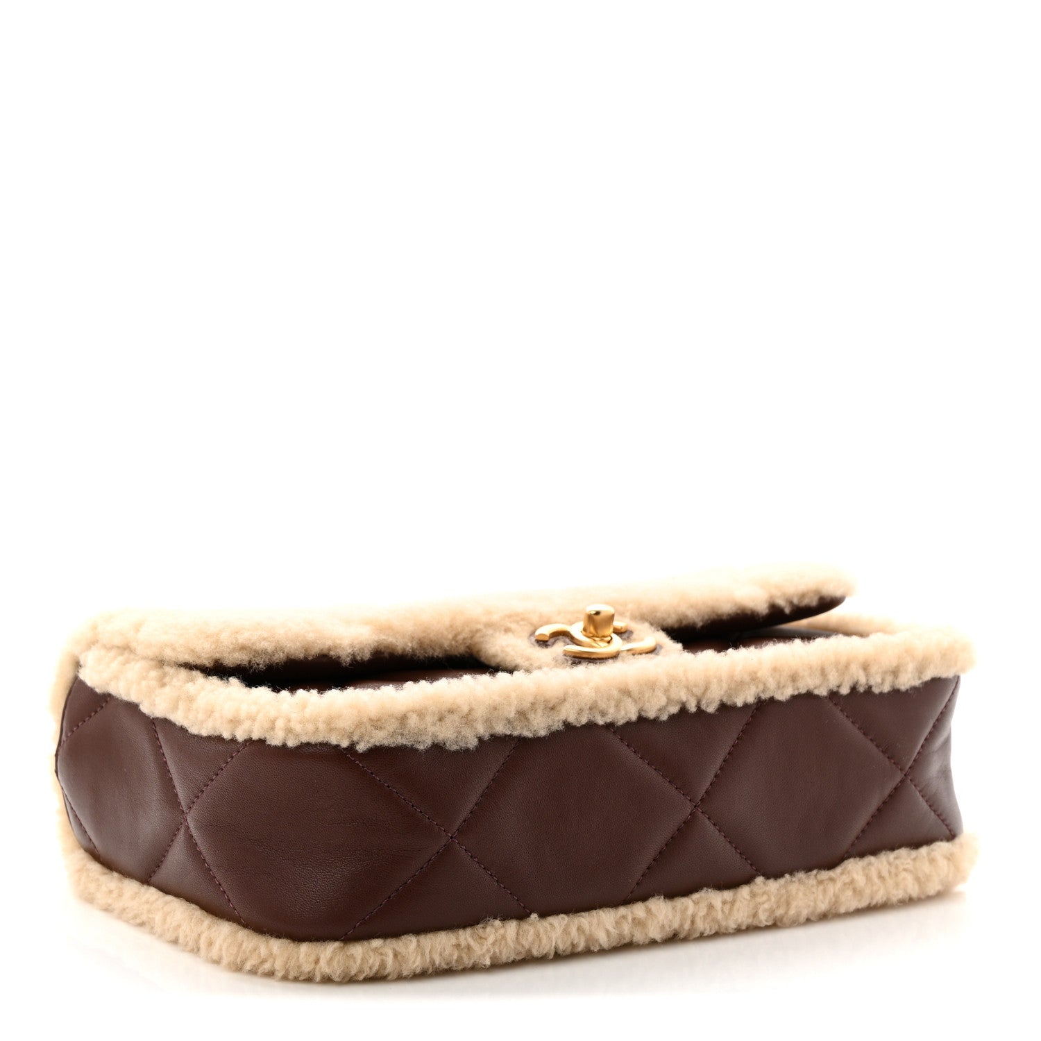 Shearling Lambskin Quilted Furry Coco Flap Beige Dark Brown