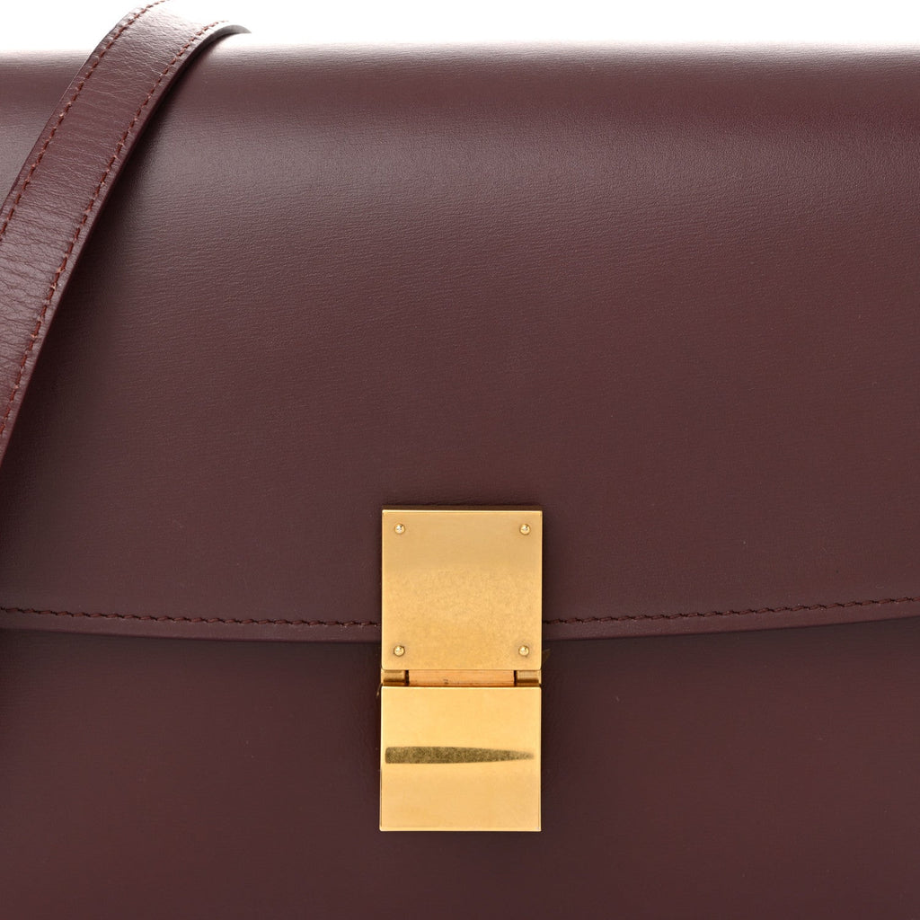 Box Calfskin Medium Classic Box Flap Bag Burgundy Burgundy