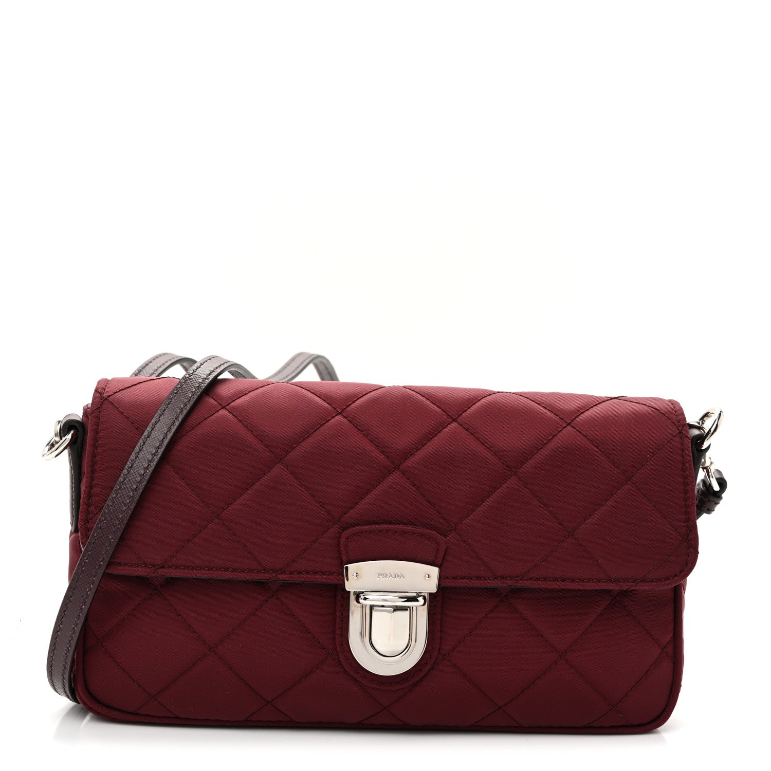 Nylon Tessuto Impunturato Quilted Flap Crossbody Granato