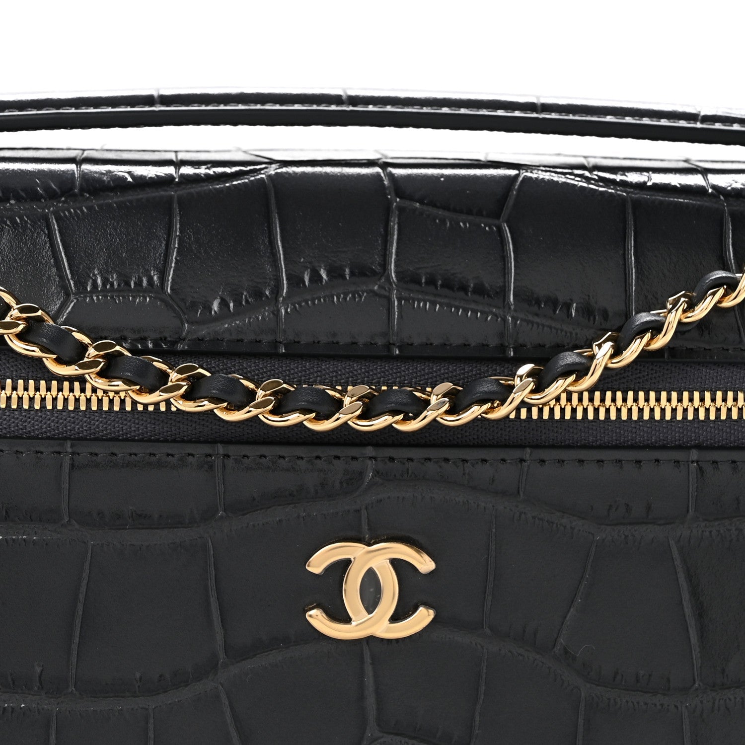 Calfskin Crocodile Embossed Exoticoco Large Supple Trapeze Vanity With Chain Grey