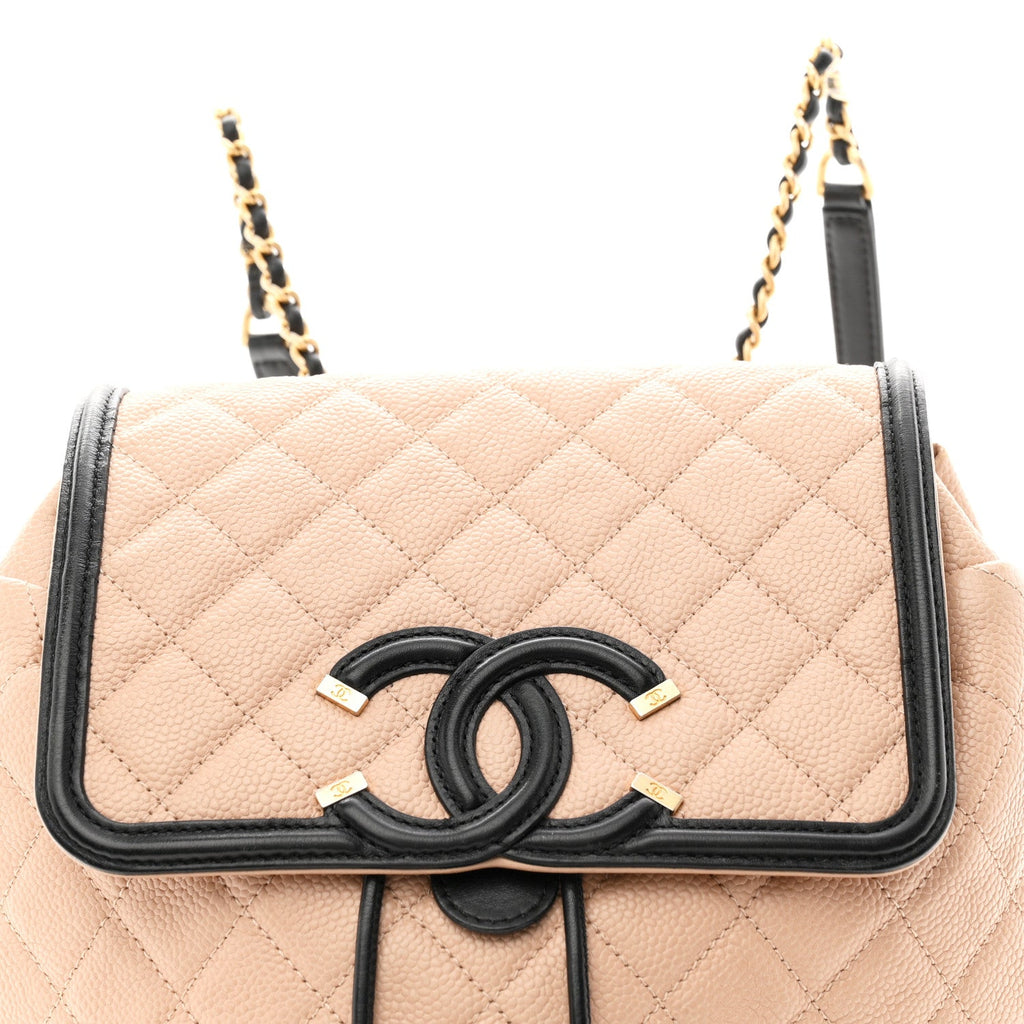 Caviar Quilted Filigree Backpack Beige Black