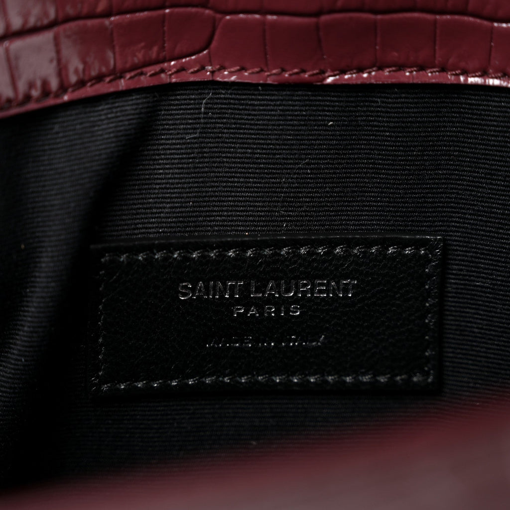 Calfskin Crocodile Embossed Uptown Monogram Clutch Rouge Legion