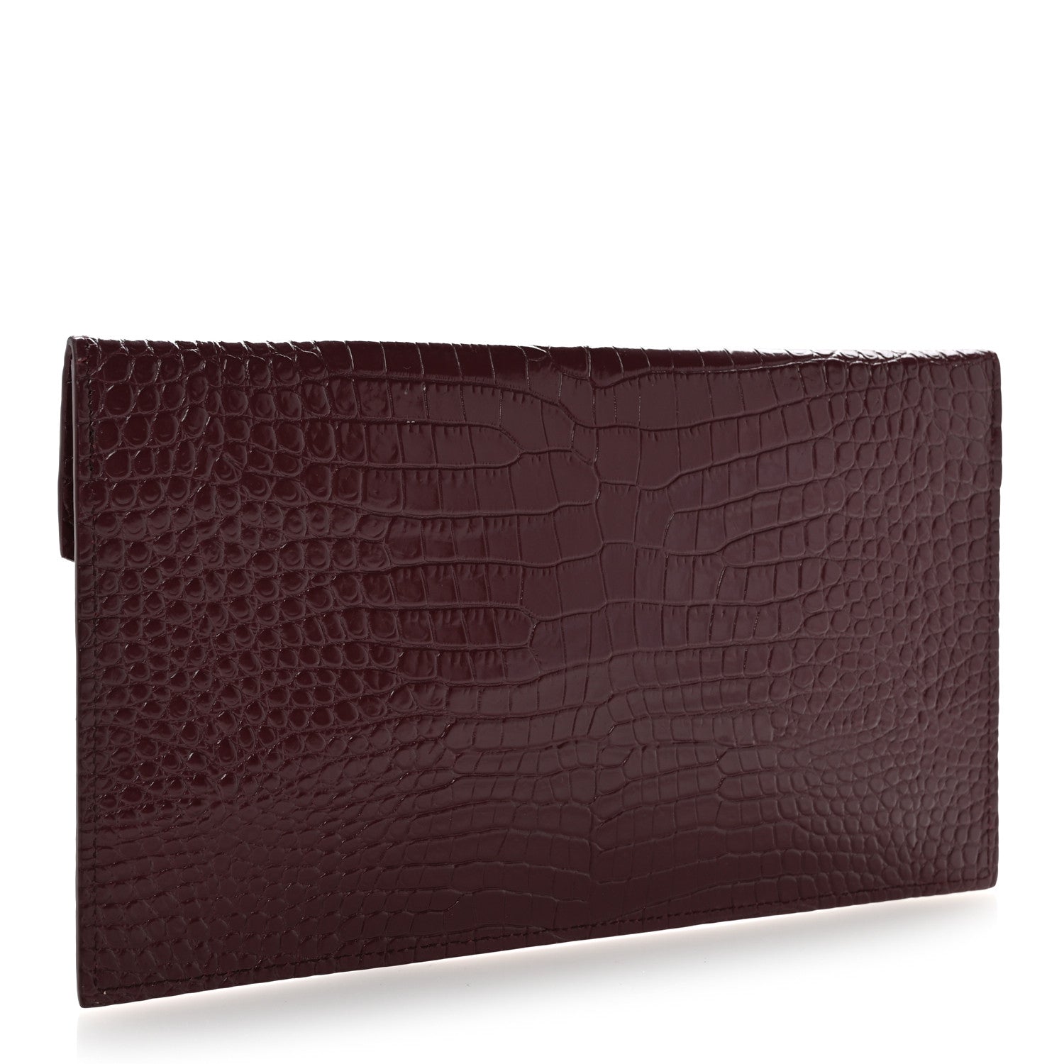 Calfskin Crocodile Embossed Uptown Monogram Clutch Rouge Legion