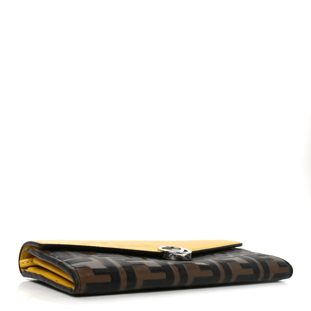 Vitello Cruise F is Fendi Bi-Color FF 1974 Embossed Continental Envelope Wallet On Chain Maya Yellow