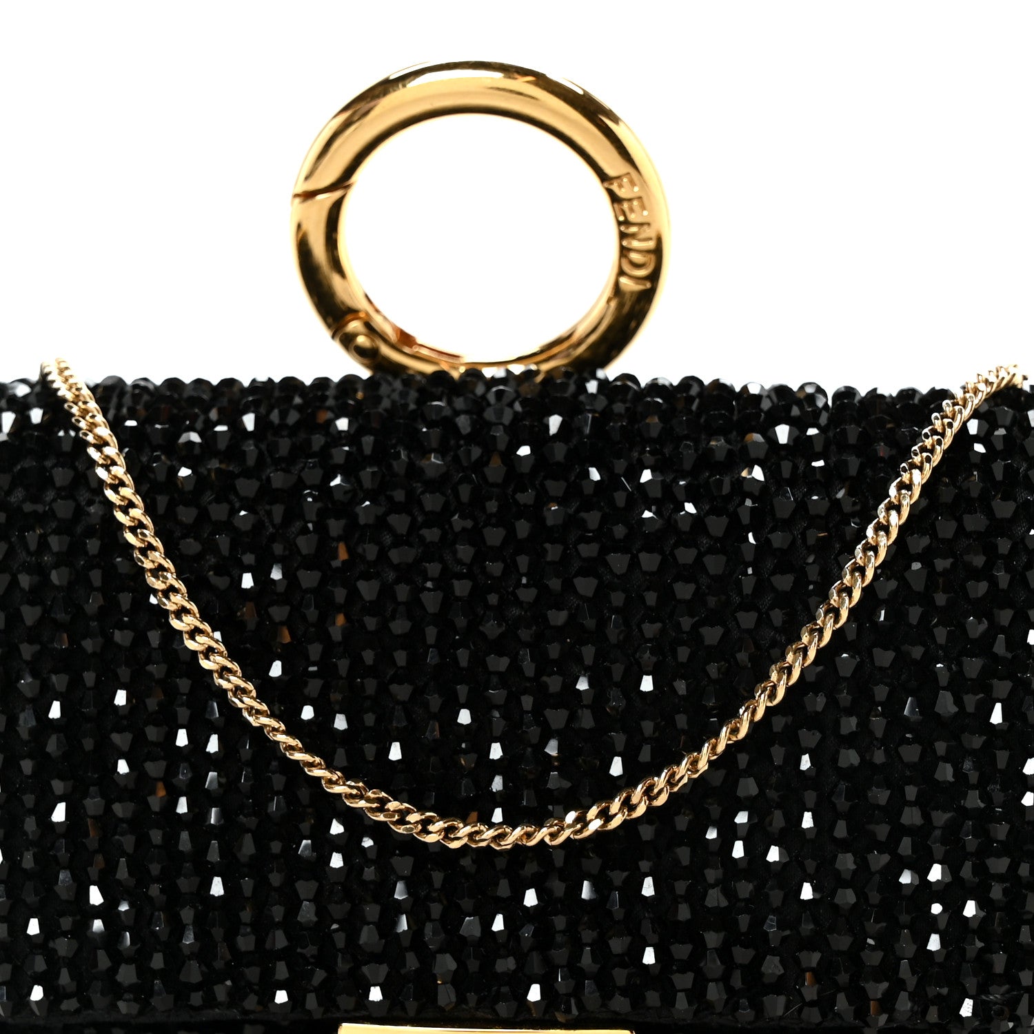Crystal Vitello King Beaded Nano Baguette Charm Black