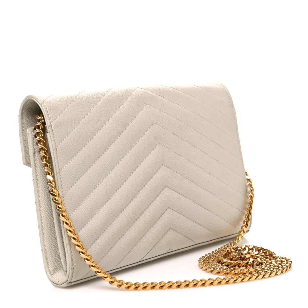 Grain De Poudre Matelasse Chevron Monogram Chain Wallet Blanc Vintage