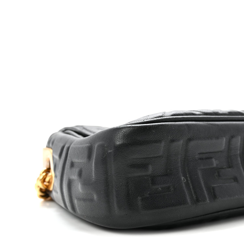 Nappa Small FF Embossed Midi Chain Baguette Black