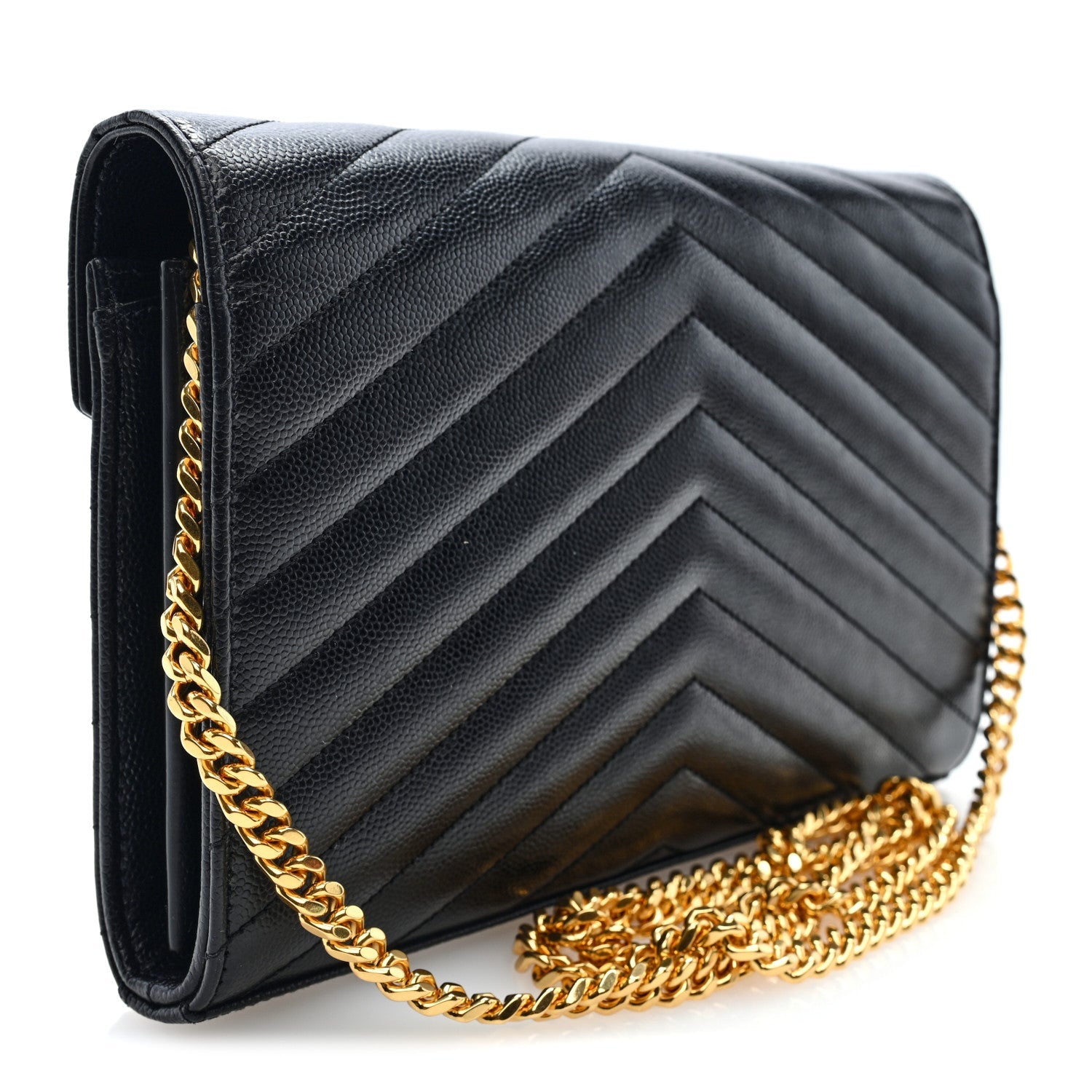 Grain De Poudre Matelasse Chevron Monogram Chain Wallet Black