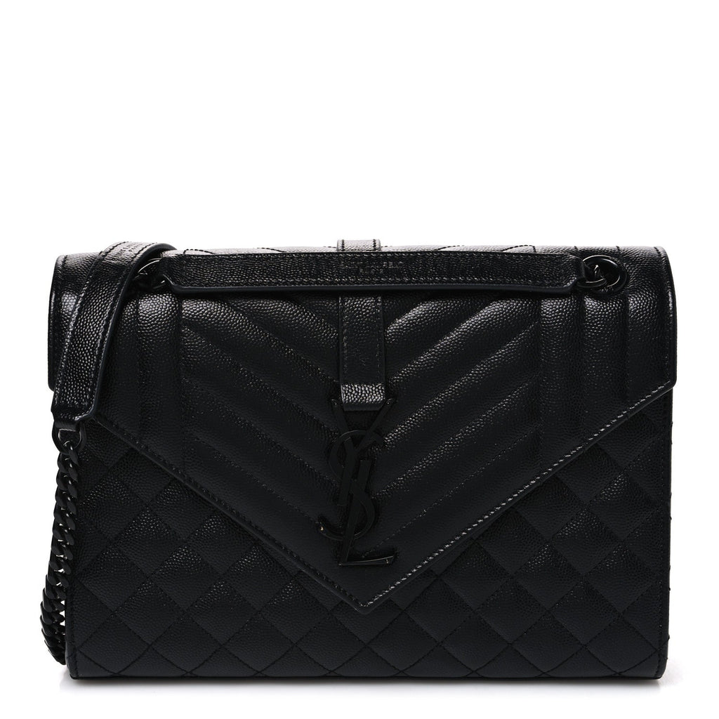 Grain De Poudre Textured Mixed Matelasse Triquilt Medium Monogram Monochrome Satchel Black