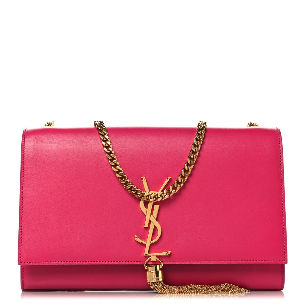 Smooth Calfskin Medium Classic Monogram Kate Tassel Satchel Fuchsia