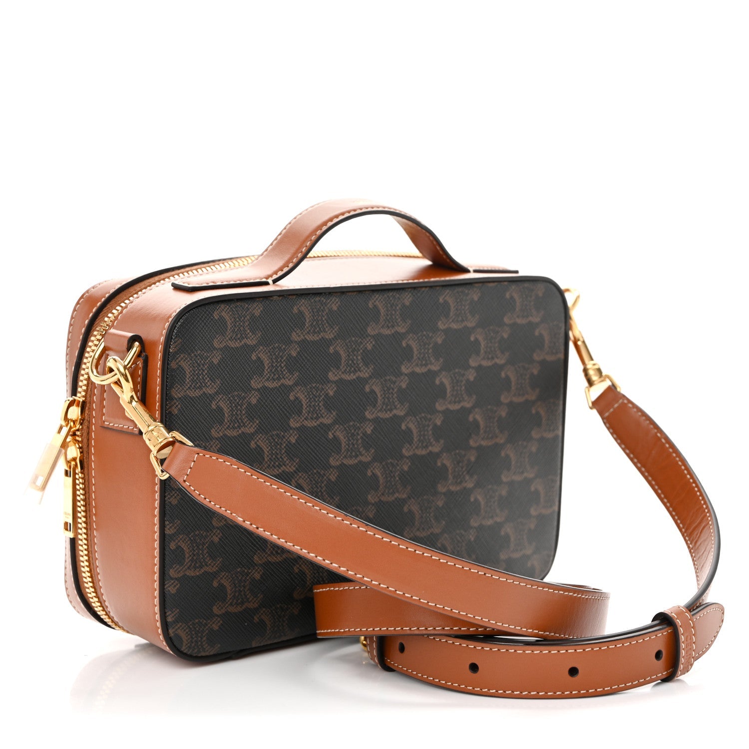Triomphe Canvas Top Handle Messenger Box Tan