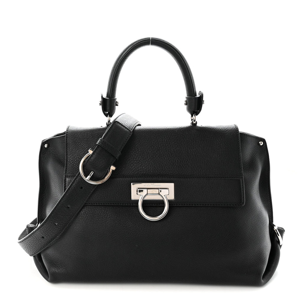 Grained Calfskin Sofia Satchel Black