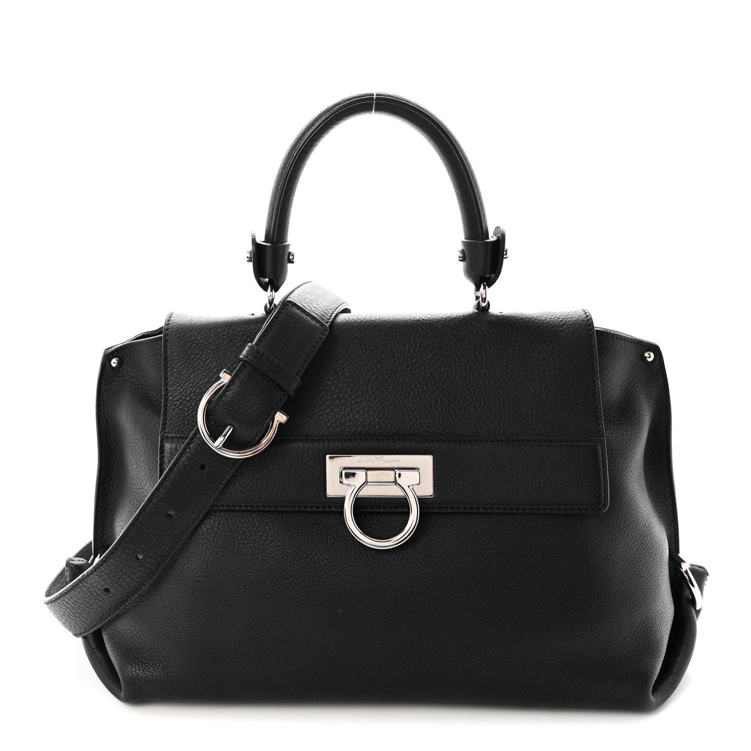 Grained Calfskin Sofia Satchel Black