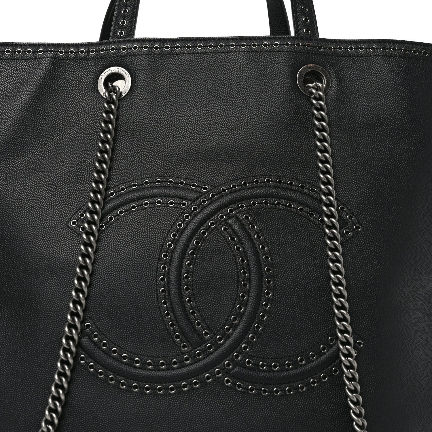 Calfskin Large Coco Eyelets Shopping Tote Black