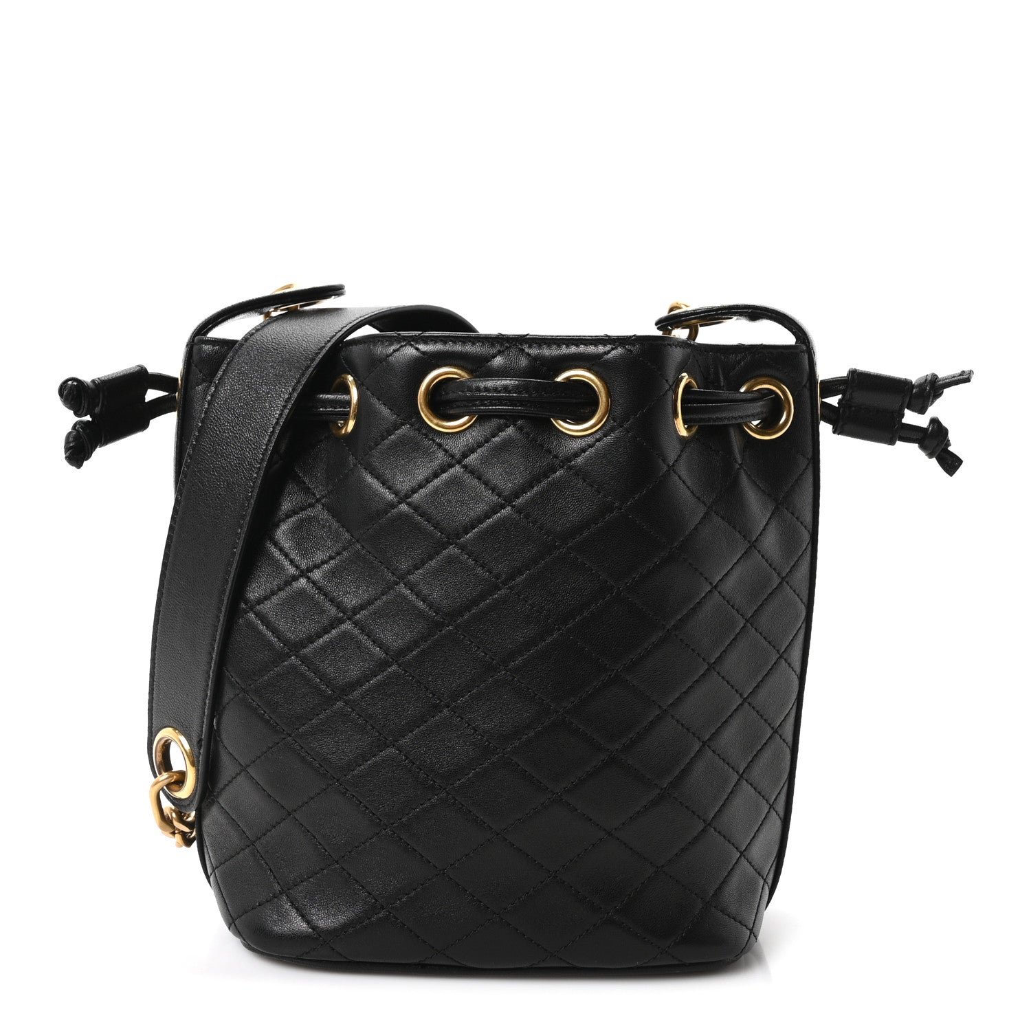 Lambskin Carre Quilted Small Cassandre Bucket Bag Black