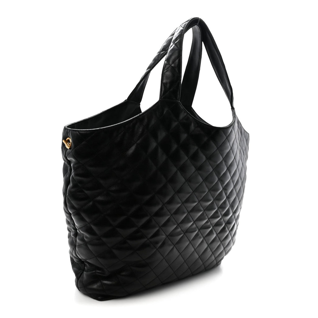 Lambskin Quilted Maxi Icare Shopping Tote Black