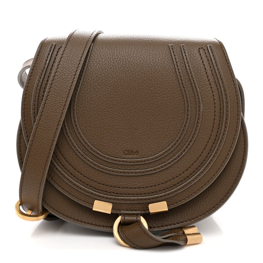 Grained Calfskin Small Marcie Saddle Bag Dark Khaki