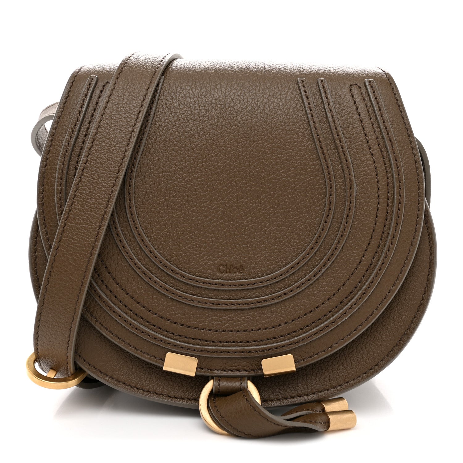 Grained Calfskin Small Marcie Saddle Bag Dark Khaki