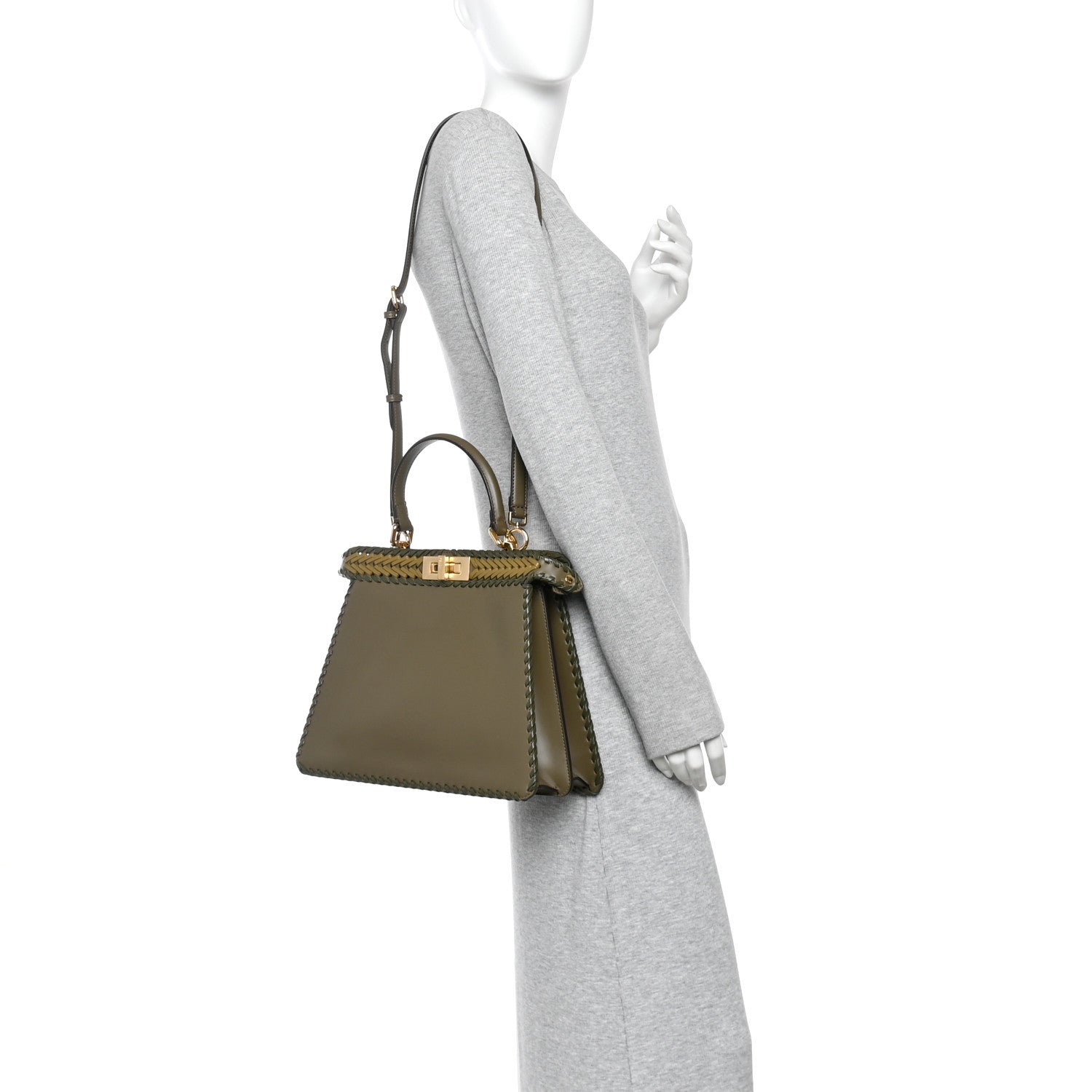 Vitello King Ceylon Shiny Nappa Woven Medium Peekaboo I SEE U Satchel Avocado Cedro Camaleonte