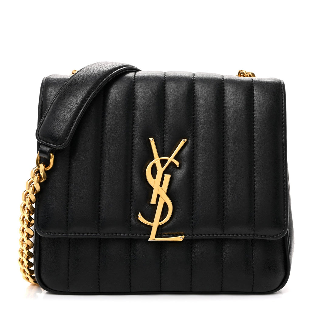 Lambskin Matelasse Monogram Medium Vicky Chain Bag Black