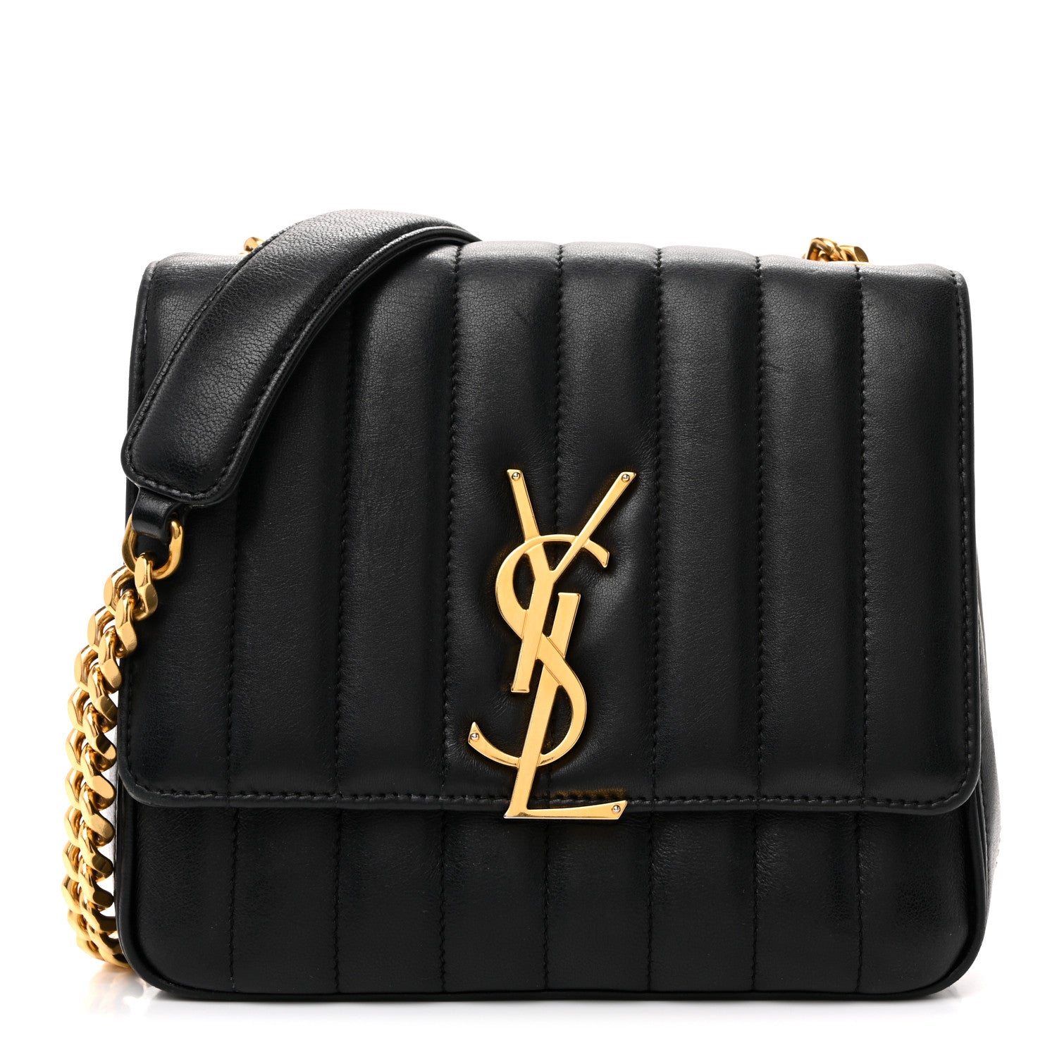Lambskin Matelasse Monogram Medium Vicky Chain Bag Black