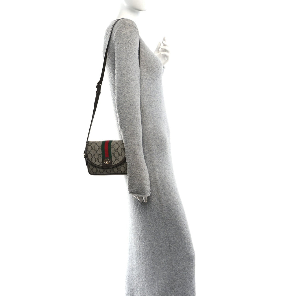 GG Supreme Monogram Textured Dollar Calfskin Mini Ophidia Flap Shoulder Bag Beige Ebony New Acero Beige Ebony New Acero