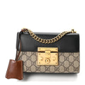 GG Supreme Monogram Calfskin Small Padlock Shoulder Bag Beige Black Cuir