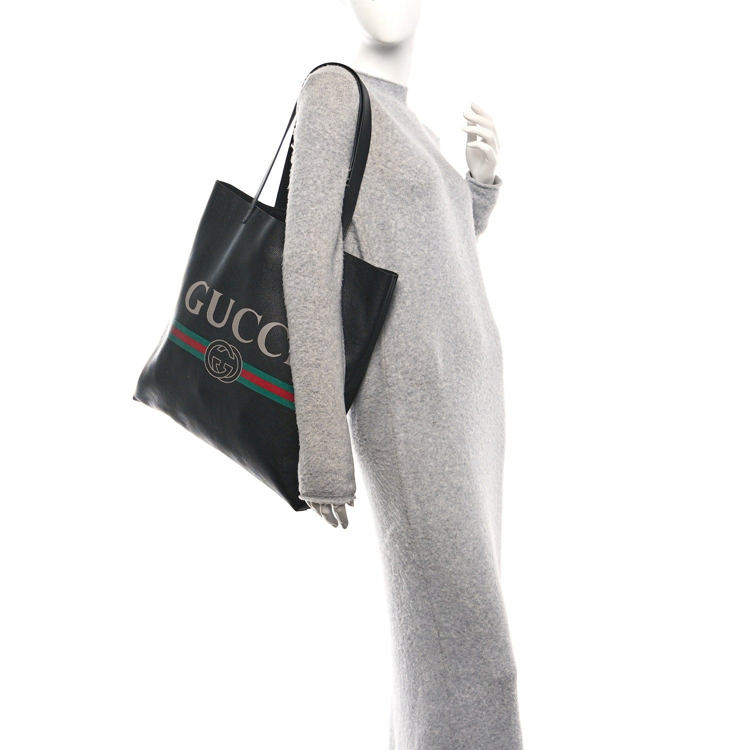 Calfskin Mens Logo Vertical Shopping Tote Black
