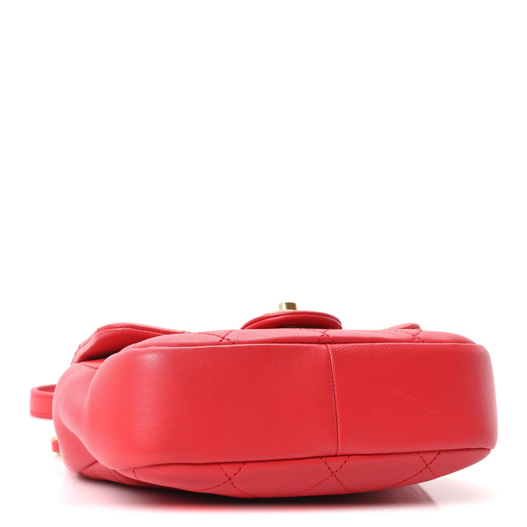 Lambskin Quilted Small Circular Handle Bag Brilliant Rouge