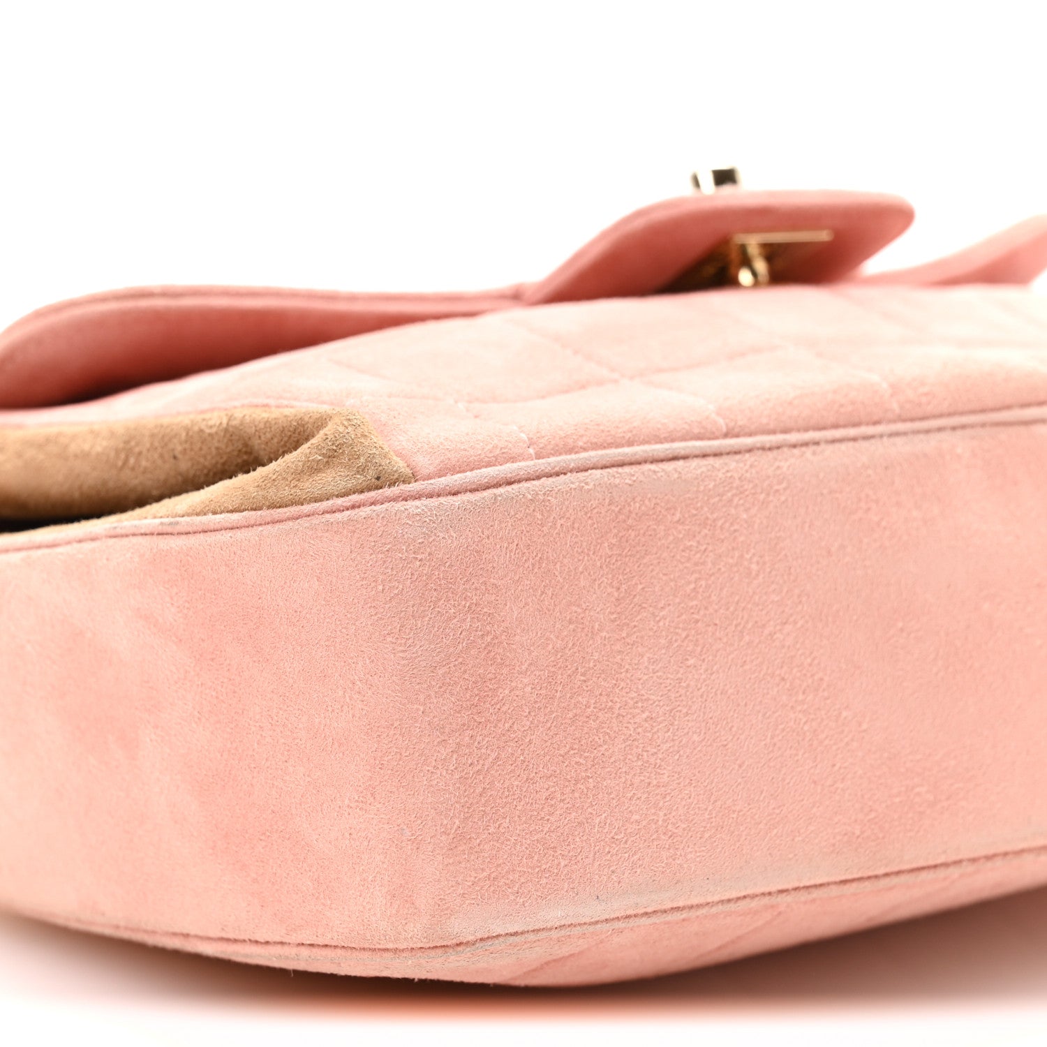 Suede Chocolate Bar Top Handle Flap Pink Beige