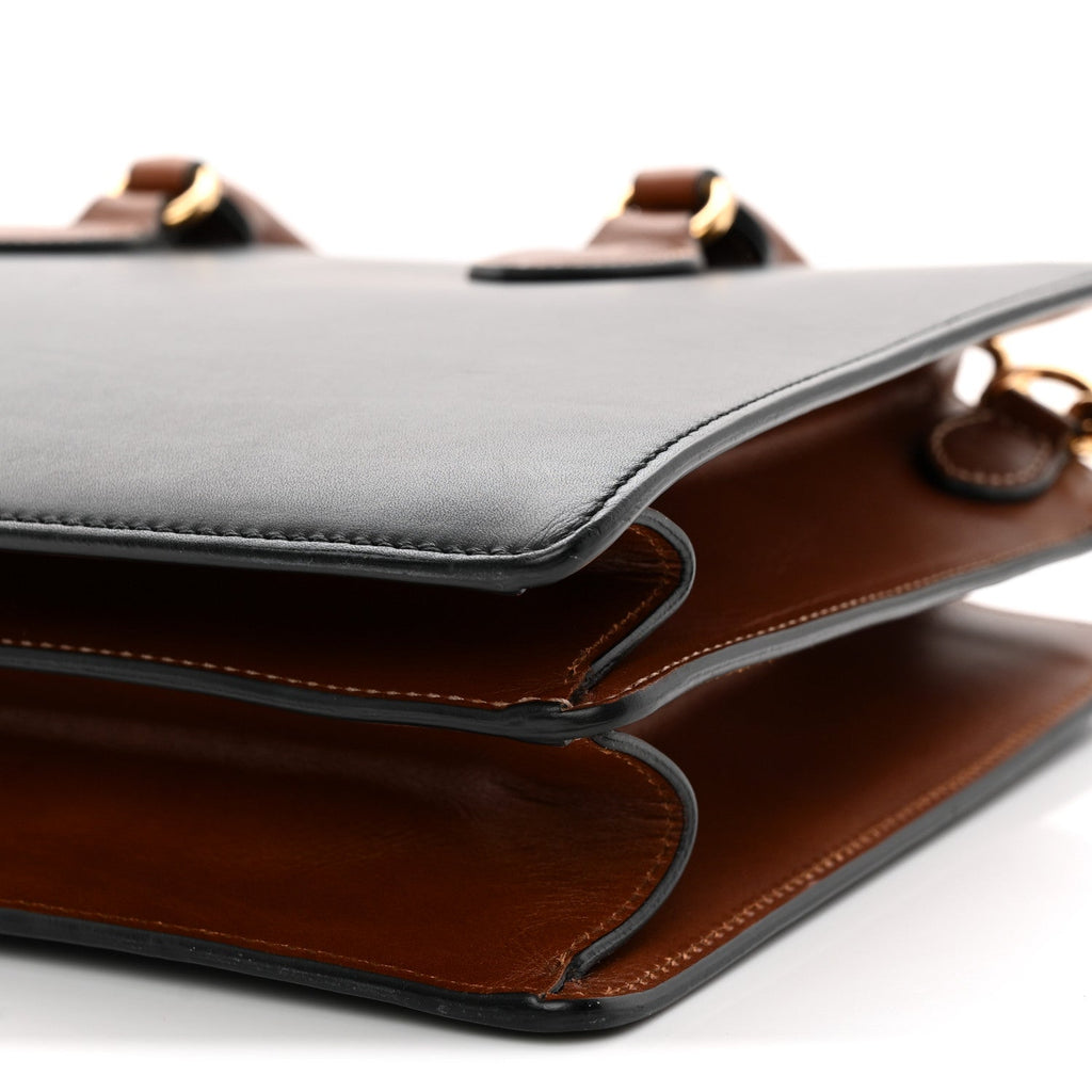 Calfskin Small Top Handle Bag Navy Brown