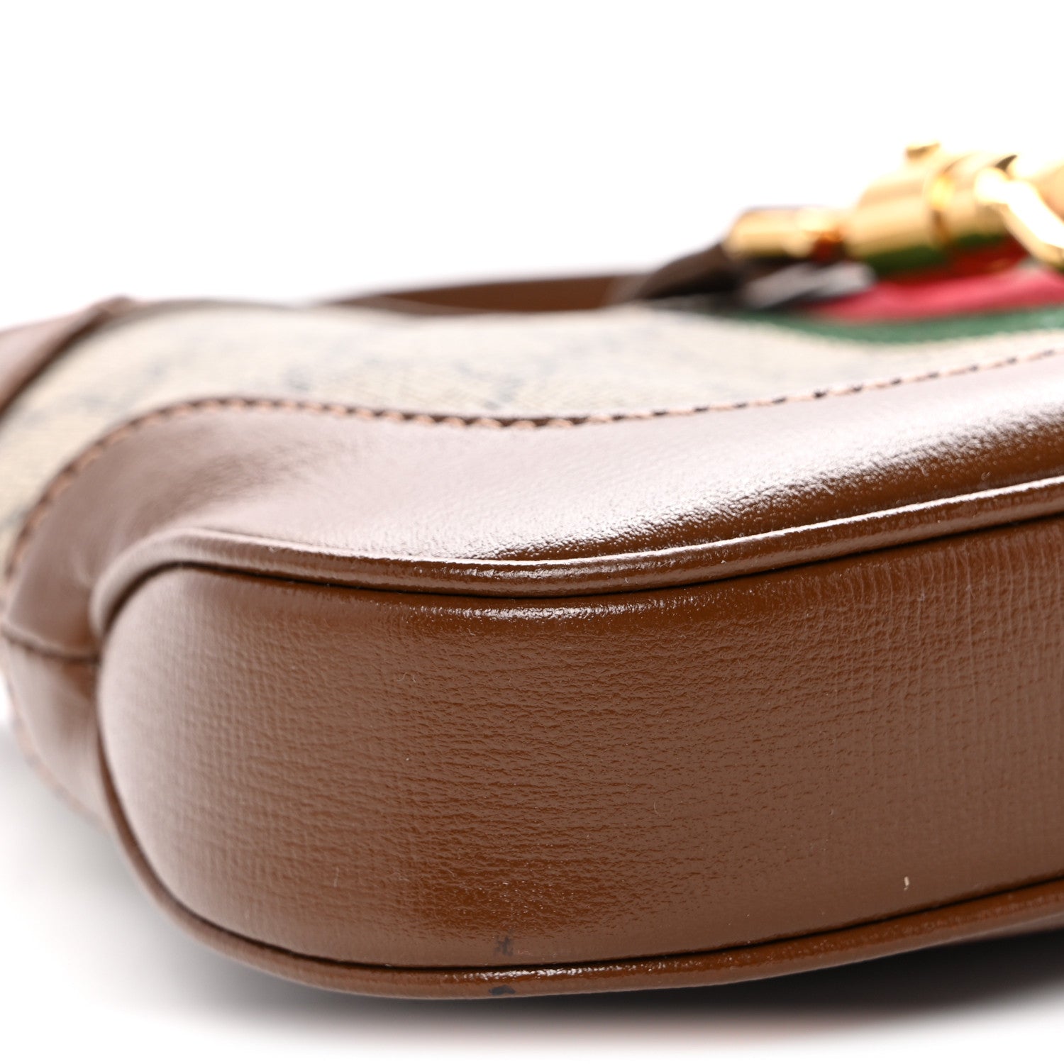 GG Supreme Monogram Azalea Calfskin Web Mini Jackie 1961 Hobo Beige Ebony Brown Sugar