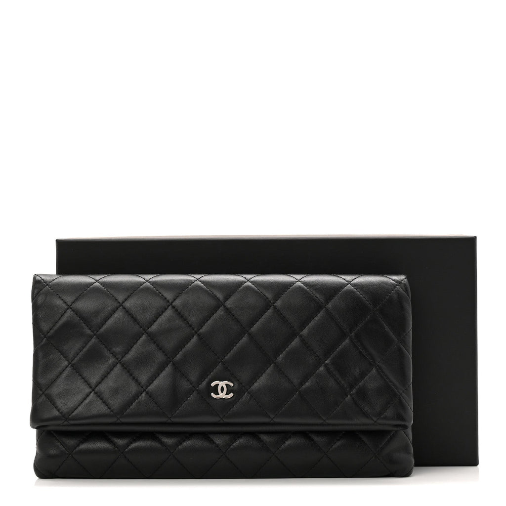 Lambskin Quilted CC Beauty Clutch Black