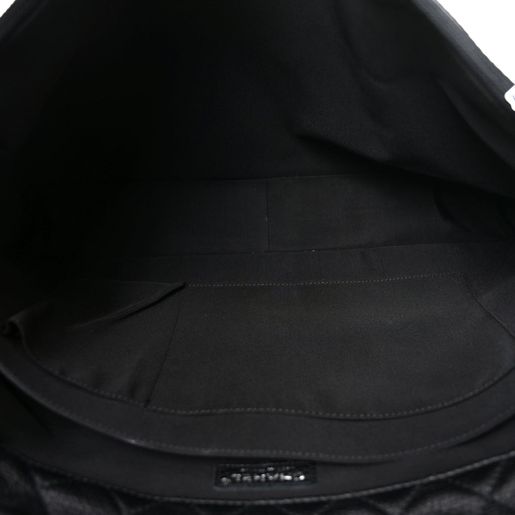 Grained Calfskin Quilted XXL Travel Flap Bag Black
