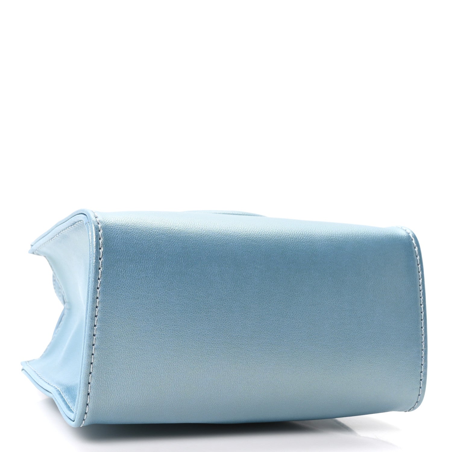 Metallic Vegan Leather Small Shopping Bag Blue Ray