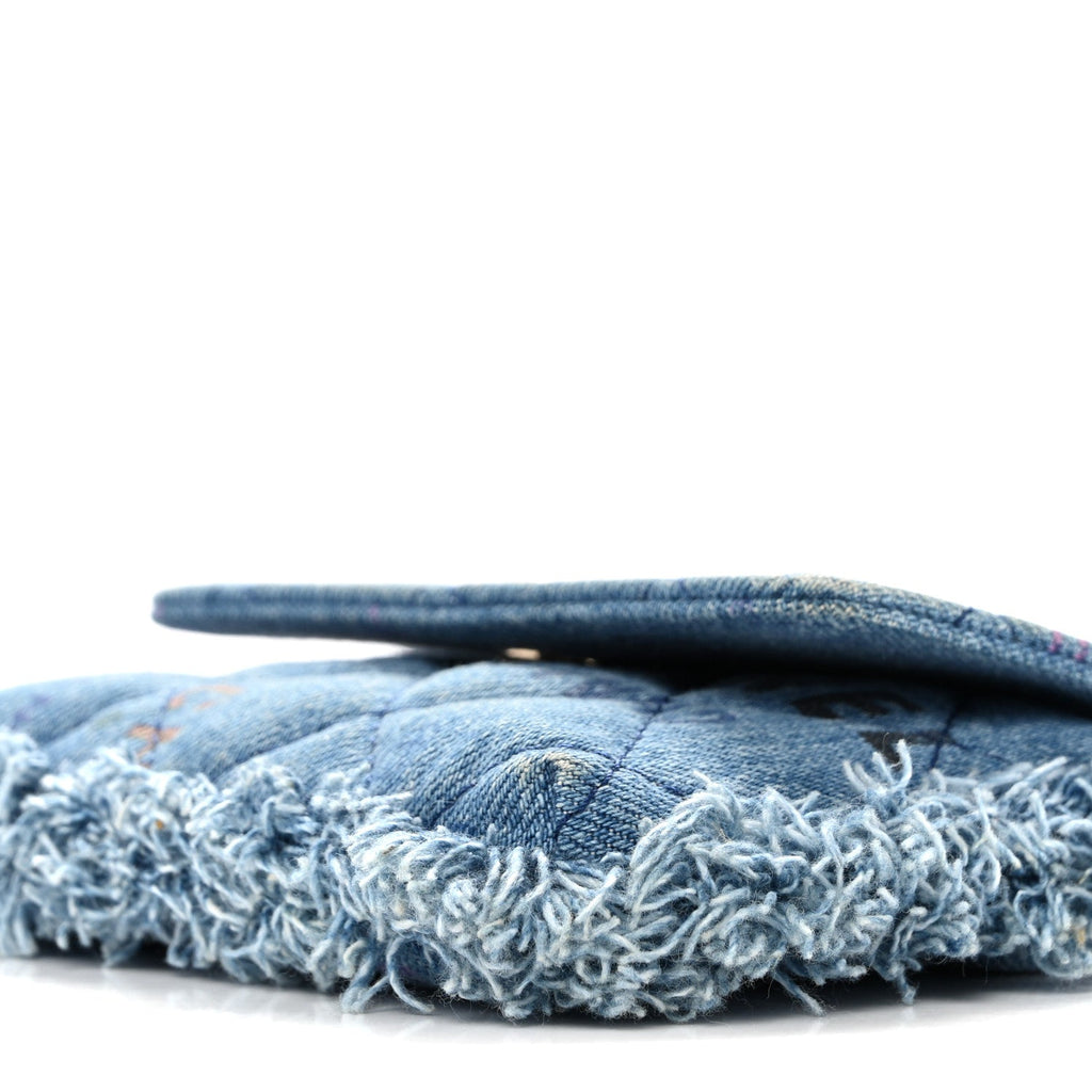 Denim Quilted Denim Mood Clutch With Chain Blue Multicolor